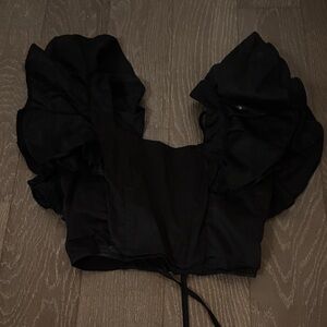 American Threads Black Ruffle Top